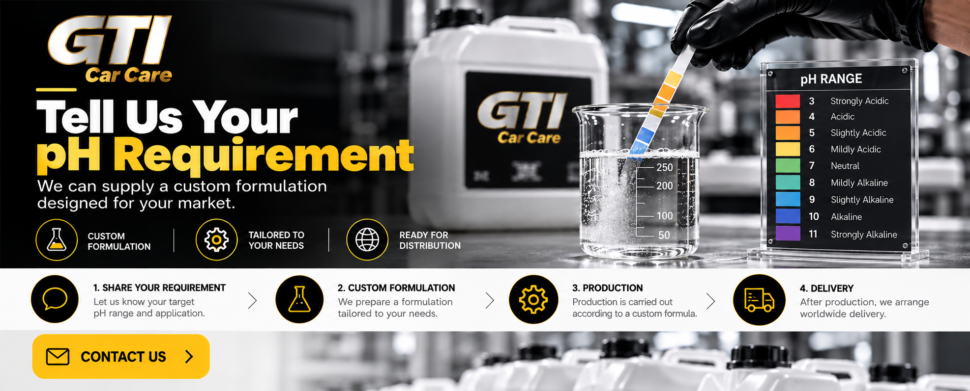 GTI custom formulation: share your requirement, custom formulation, production and delivery