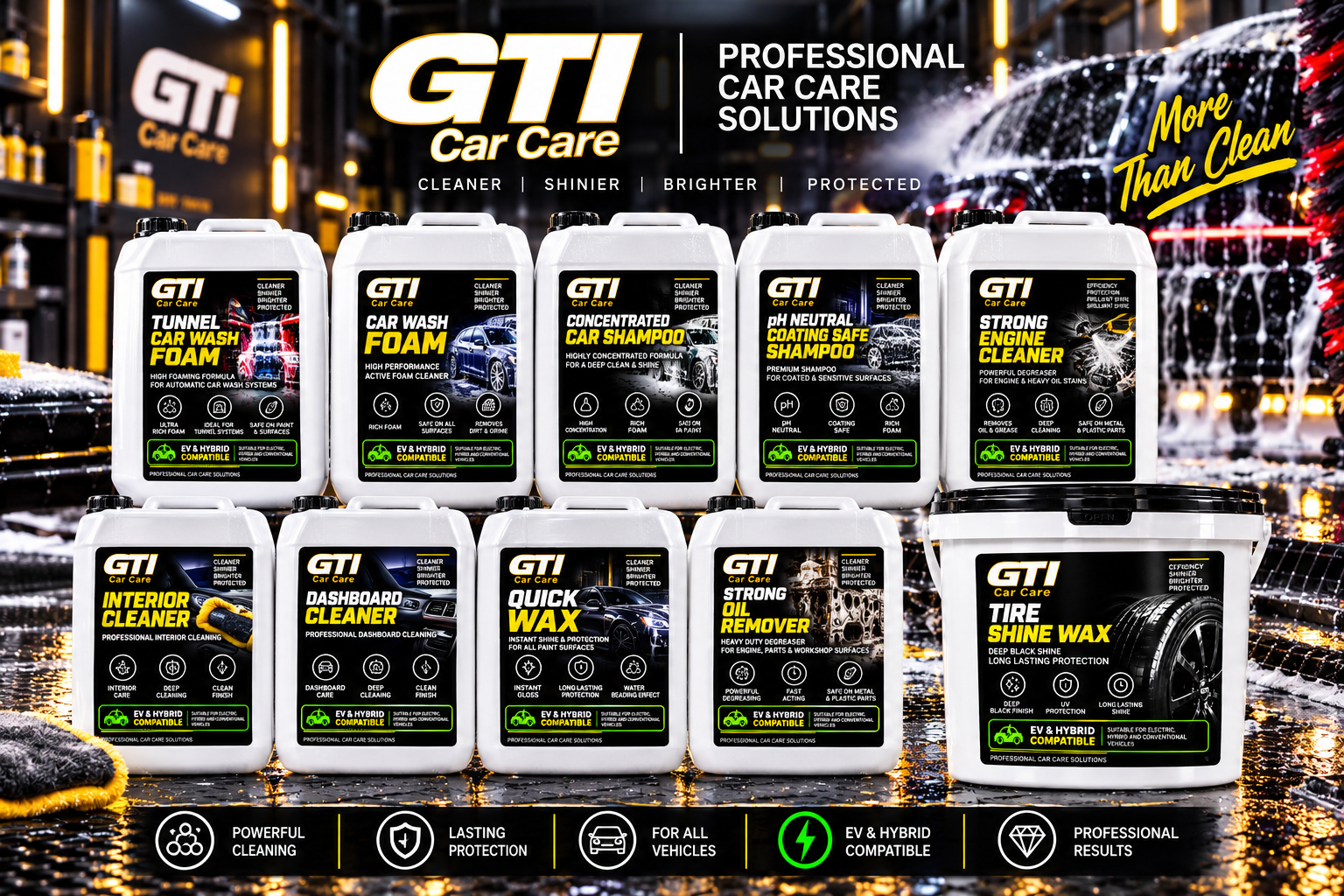 GTI commercial car care range, including 20 L wash products